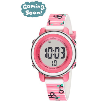 Girls Digital Sports Watch with many features - Stripey Cherry