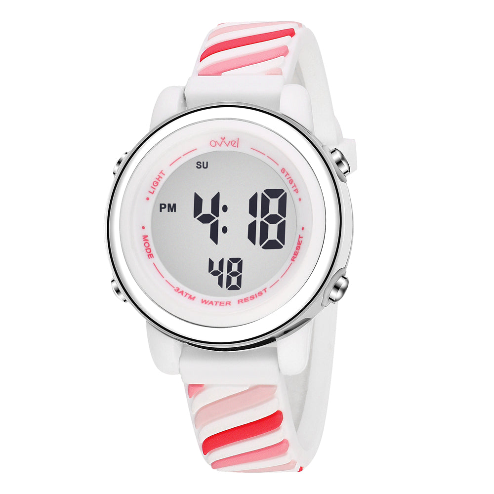 Girls Digital Sports Watch with many features - Pink Swirls