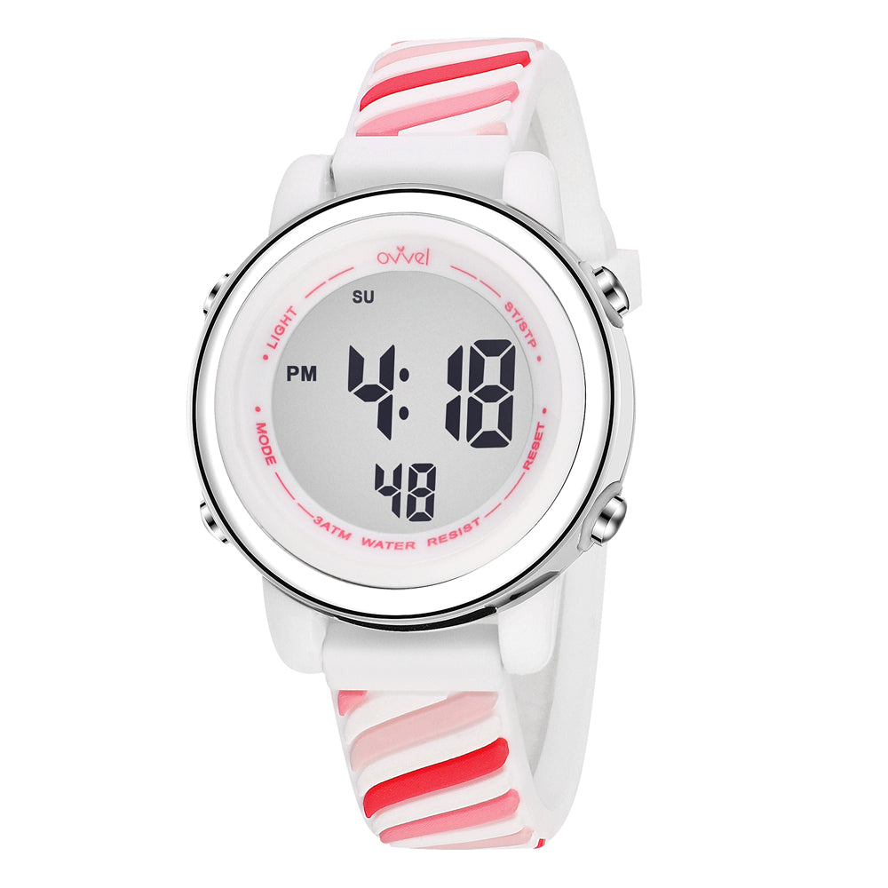 Girls Digital Sports Watch with many features Pink Swirls
