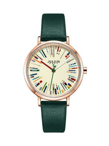 Women, Teen, Girls Analog Watch with Green Genuine Leather Band  - Gift Box Included