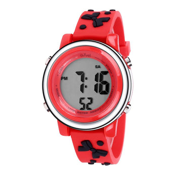 Girls Digital Sports Watch with many features - Red Band with Black Bows