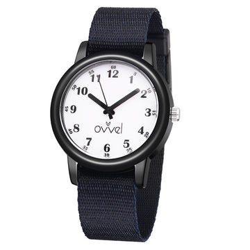Boys Analog Nylon Ribbon Band Watch with Time Teaching Display - Solid Black