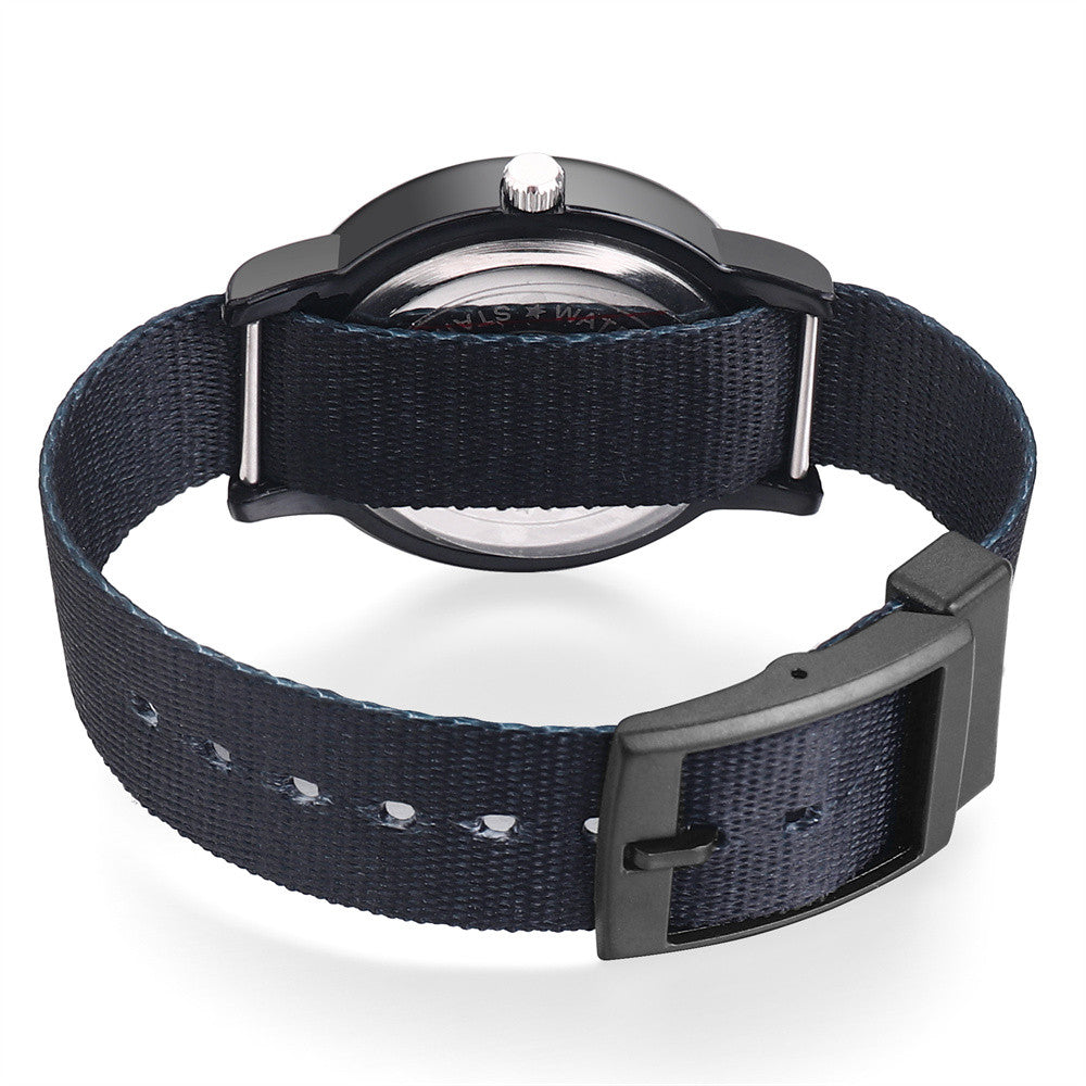 Boys Analog Nylon Ribbon Band Watch with Time Teaching Display - Solid Black