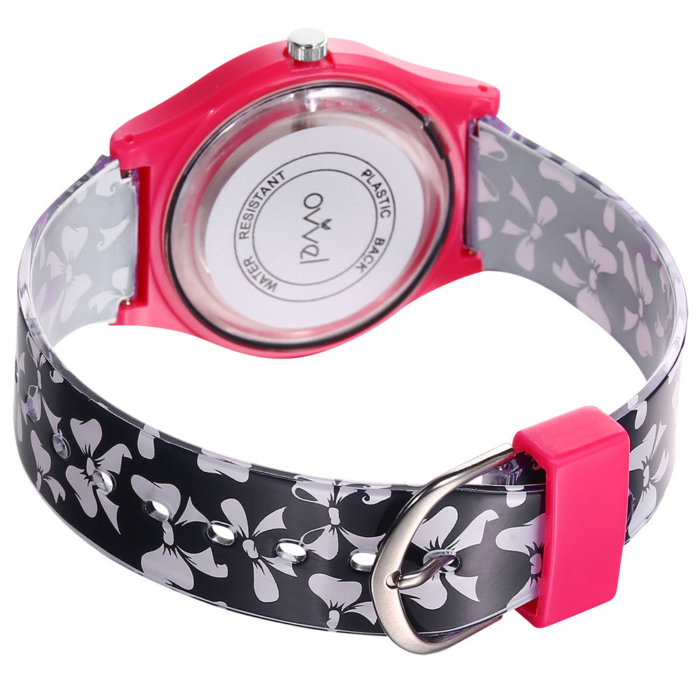 Girls Teen Analog Watch - Black & White Bows