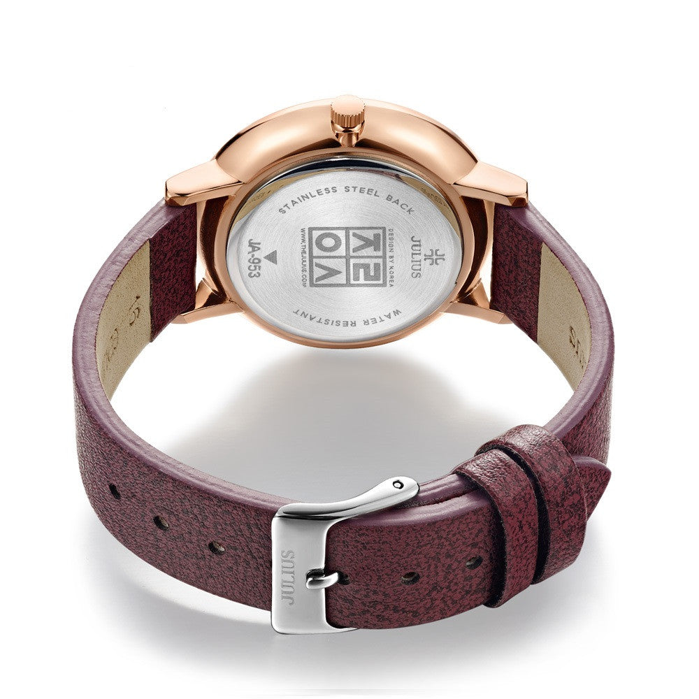 Women's Analog Watch with Burgundy Leather Band  - Gift Box Included