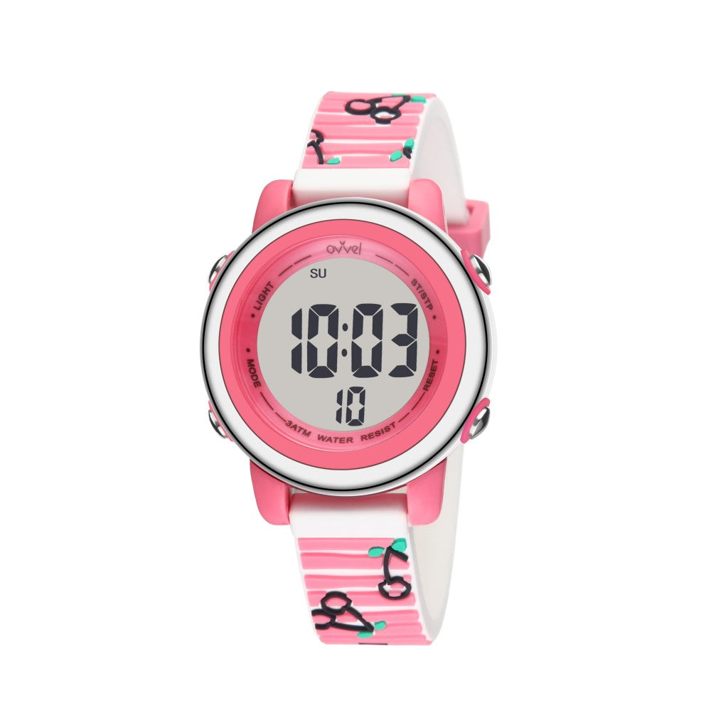 Girls Digital Sports Watch with many features - Stripey Cherry