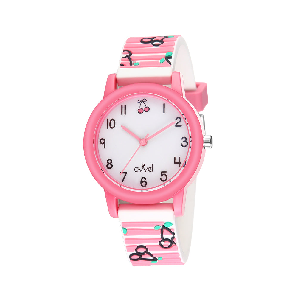 Girls Kids Teens Analog watch - Stripey Cherry