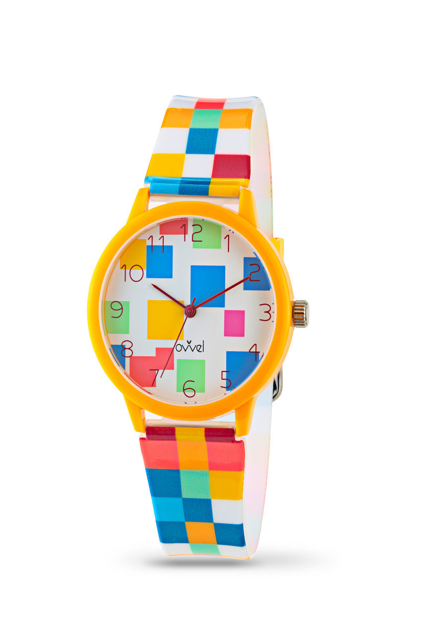 Girls Teen Analog Watch - Multi-colored Squares
