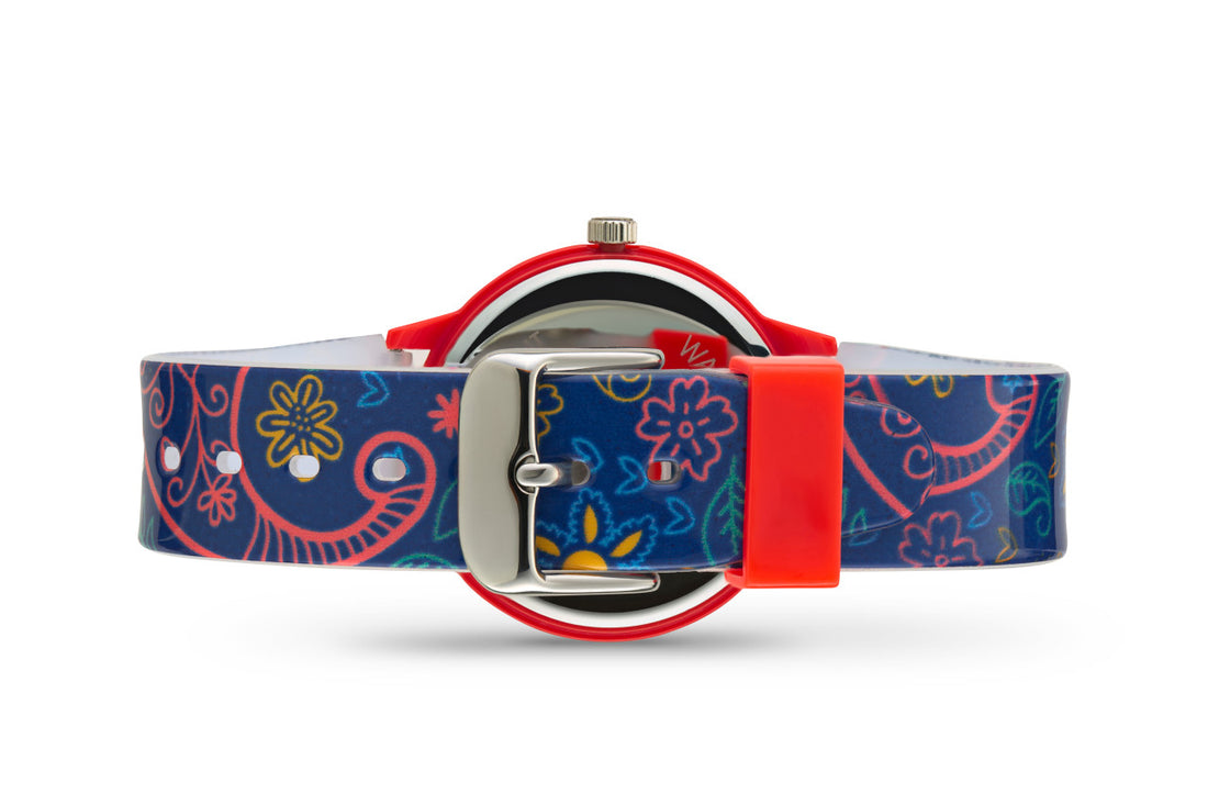Girls Teen Analog Watch - Navy Blue and Red Paisley