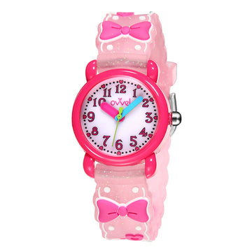 Girls Teen Analog Watch - Bows - Hot Pink