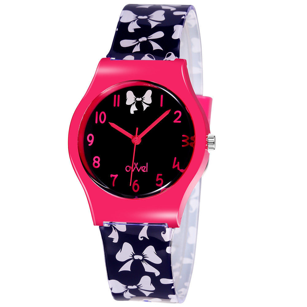 Girls Teen Analog Watch - Black & White Bows