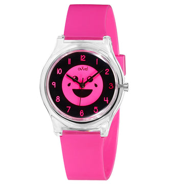 Girls Teen Analog Watch - Emoji - Hot Pink & Black