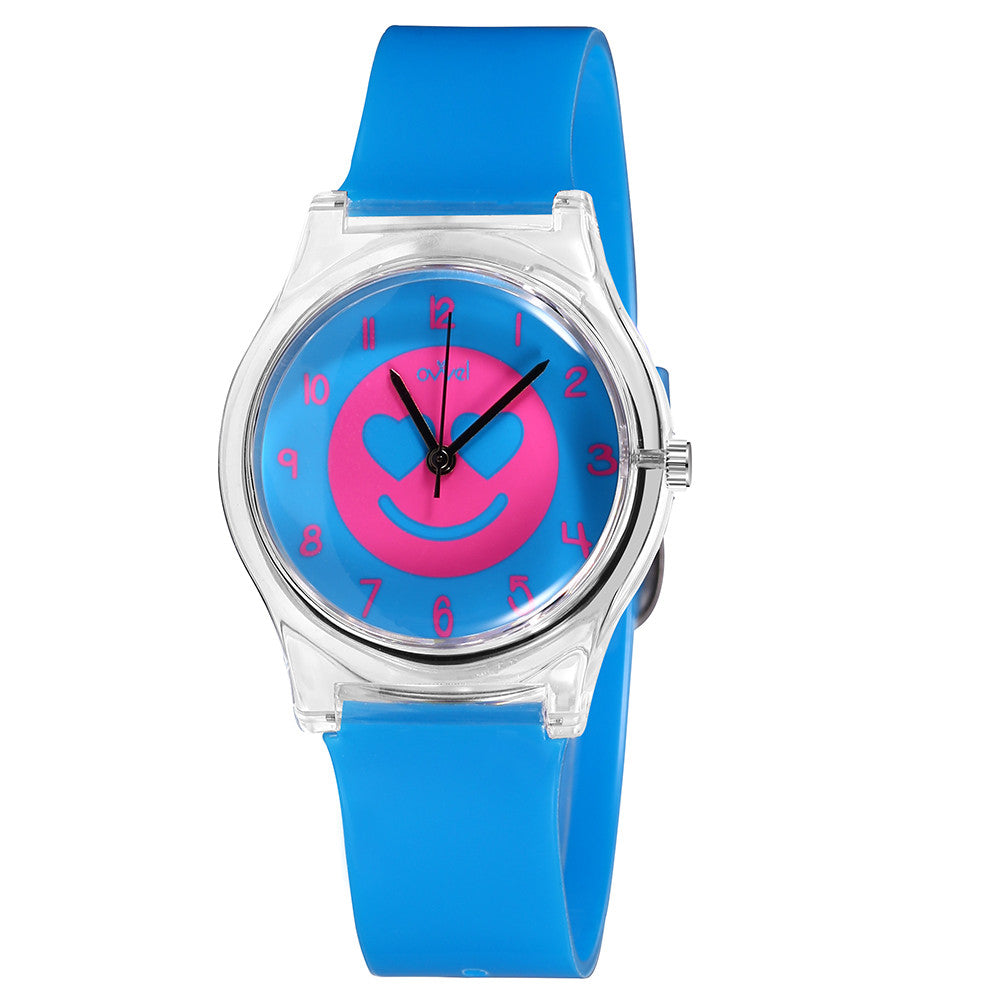 Girls Teen Analog Watch - Emoji - Blue & Pink